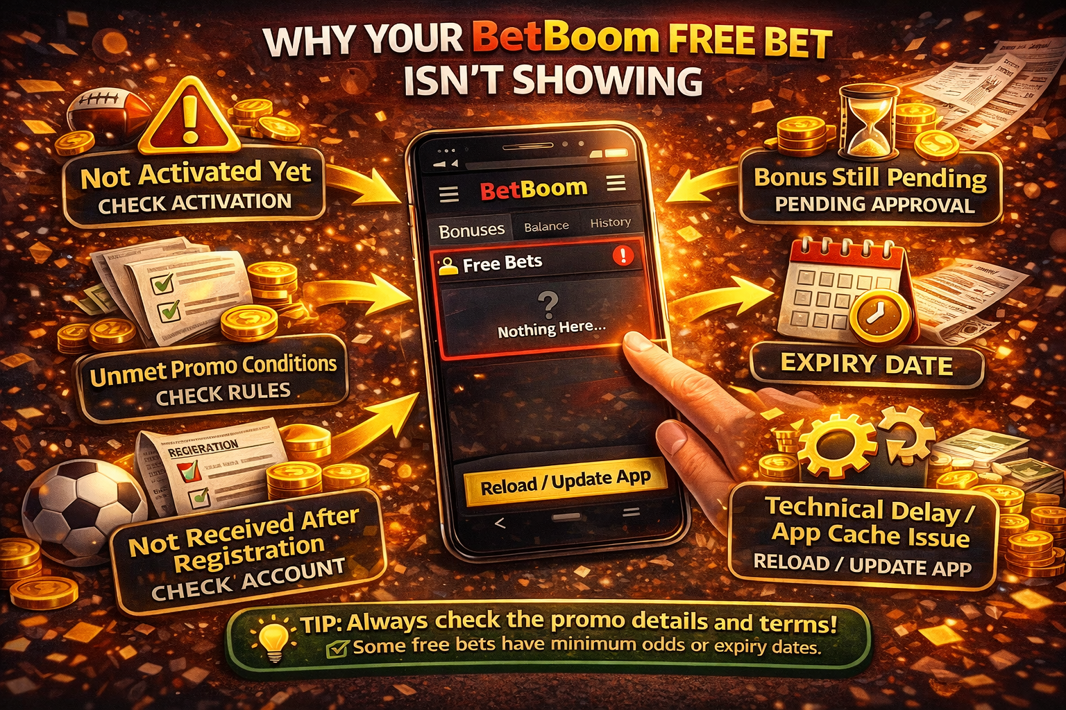 Чому фрибет не відображається в конторі BetBoom: причини, обмеження та швидкі рішення